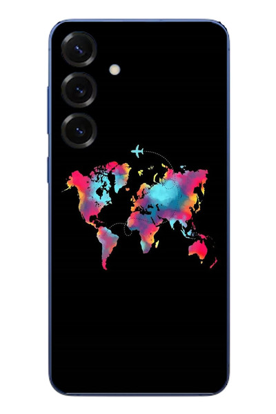 Le Balvo Samsung Galaxy S25 Plus Uyumlu Dünya Renkli Haritası Baskılı Silikon Kılıf