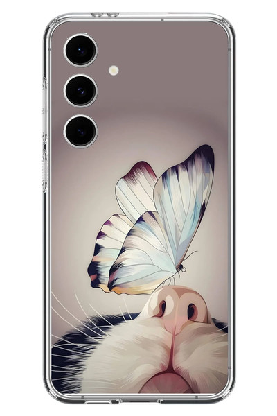 Le Balvo Samsung Galaxy S24 FE Uyumlu Kelebekli Kedi Baskılı Silikon Kılıf