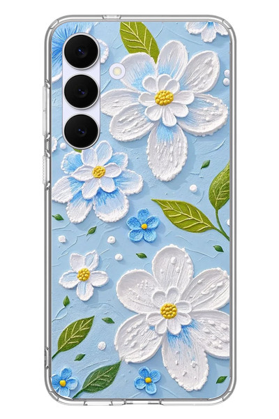 Le Balvo Samsung Galaxy S25 FE Uyumlu Mavi Papatyalar Baskılı Silikon Kılıf