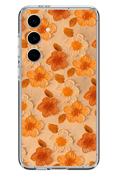 Le Balvo Samsung Galaxy S24 FE Uyumlu Turuncu Papatyalar Baskılı Silikon Kılıf