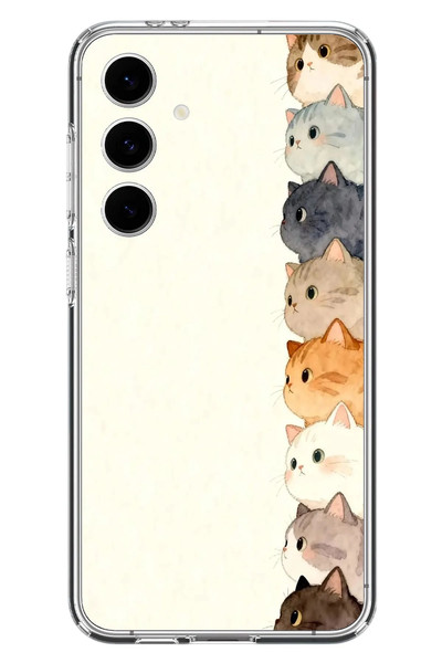Le Balvo Samsung Galaxy S24 FE Uyumlu Sıralı Kediler Baskılı Silikon Kılıf