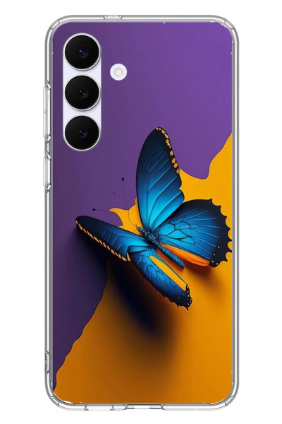 Le Balvo Samsung Galaxy S25 FE Uyumlu Mavi Kelebek Baskılı Silikon Kılıf