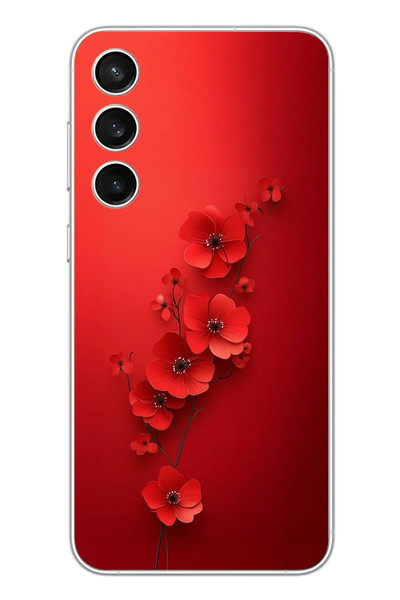Le Balvo Samsung Galaxy S23 FE Uyumlu Kırmızı Kardelenler Baskılı Silikon Kılıf
