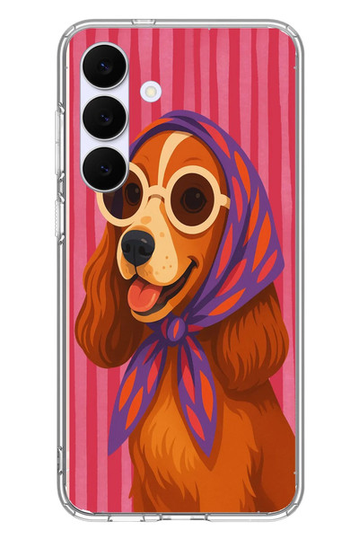 Le Balvo Samsung Galaxy S25 FE Uyumlu Gözlüklü Köpek Baskılı Silikon Kılıf