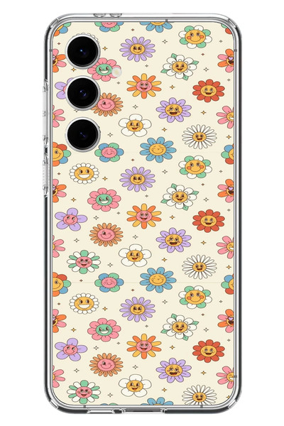 Le Balvo Samsung Galaxy S24 FE Uyumlu Gülen Çiçekler Baskılı Silikon Kılıf