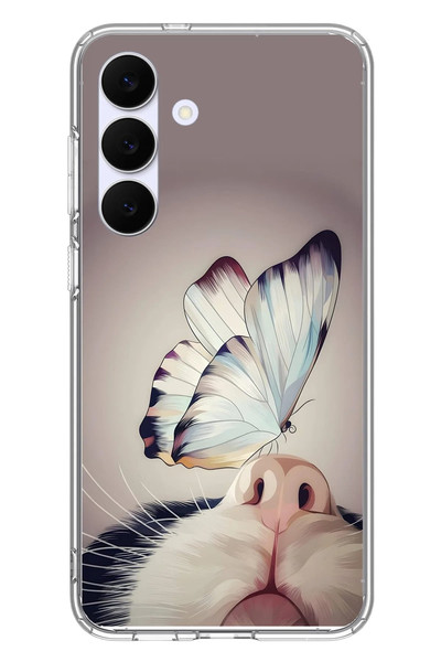 Le Balvo Samsung Galaxy S25 FE Uyumlu Kelebekli Kedi Baskılı Silikon Kılıf