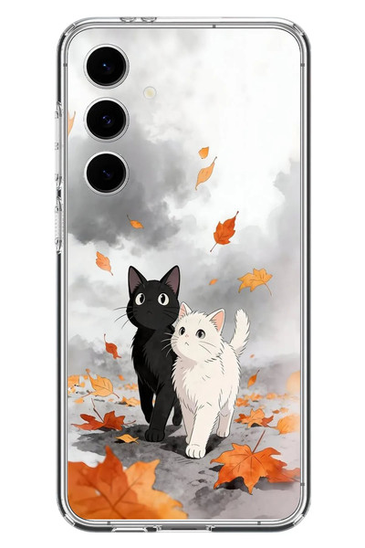 Le Balvo Samsung Galaxy S24 FE Uyumlu Sonbahar Kedileri Baskılı Silikon Kılıf