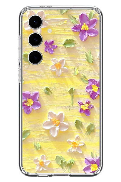 Le Balvo Samsung Galaxy S24 FE Uyumlu Mor Papatyalar Baskılı Silikon Kılıf