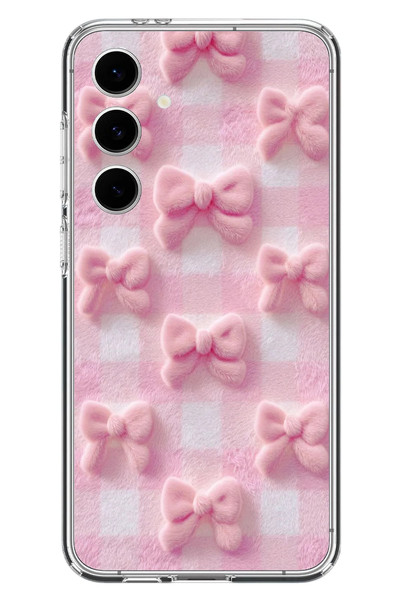 Le Balvo Samsung Galaxy S24 FE Uyumlu Pembe Kurdeleler Baskılı Silikon Kılıf