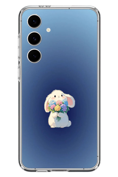 Le Balvo Samsung Galaxy S24 FE Uyumlu Çiçekli Tavşan Baskılı Silikon Kılıf