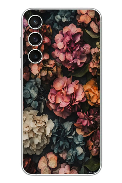 Le Balvo Samsung Galaxy S23 FE Uyumlu Koyu Çiçekler Baskılı Silikon Kılıf