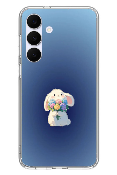 Le Balvo Samsung Galaxy S25 FE Uyumlu Çiçekli Tavşan Baskılı Silikon Kılıf