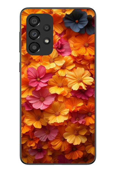 Le Balvo Samsung Galaxy A33 Uyumlu Sarı Pembe Çiçekler Baskılı Silikon Kılıf
