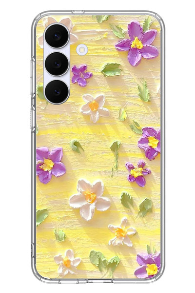 Le Balvo Samsung Galaxy S25 FE Uyumlu Mor Papatyalar Baskılı Silikon Kılıf