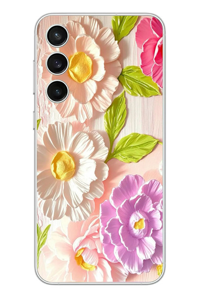 Le Balvo Samsung Galaxy S23 FE Uyumlu Beyaz Papatyalar Baskılı Silikon Kılıf