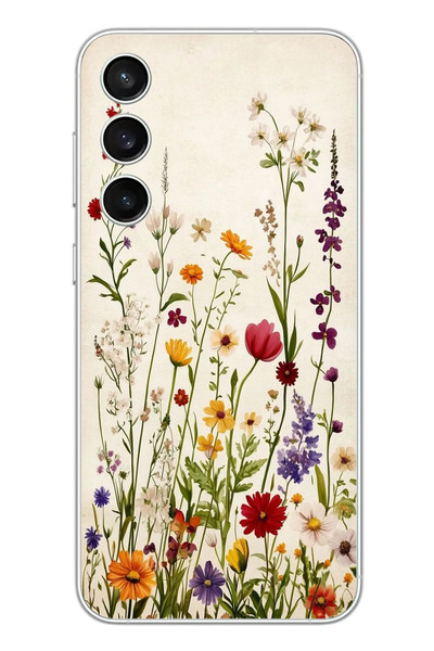 Le Balvo Samsung Galaxy S23 FE Uyumlu Zarif Çiçekler Baskılı Silikon Kılıf