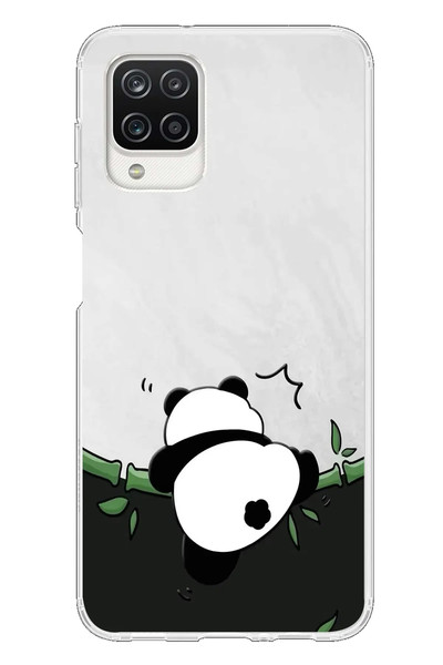 Le Balvo Samsung Galaxy A12 Uyumlu Bambuya Çıkan Panda Baskılı Silikon Kılıf