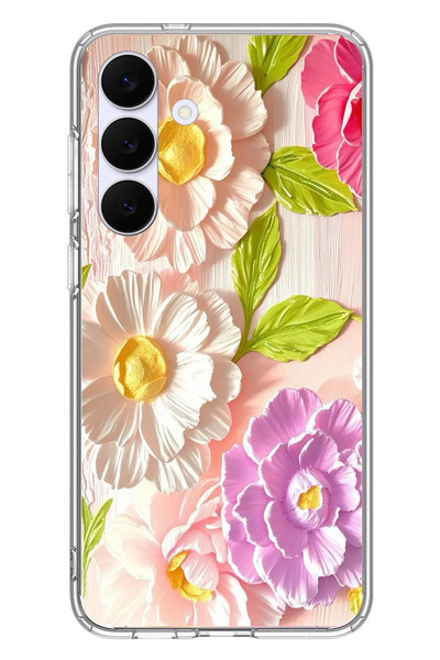 Le Balvo Samsung Galaxy S25 FE Uyumlu Beyaz Papatyalar Baskılı Silikon Kılıf