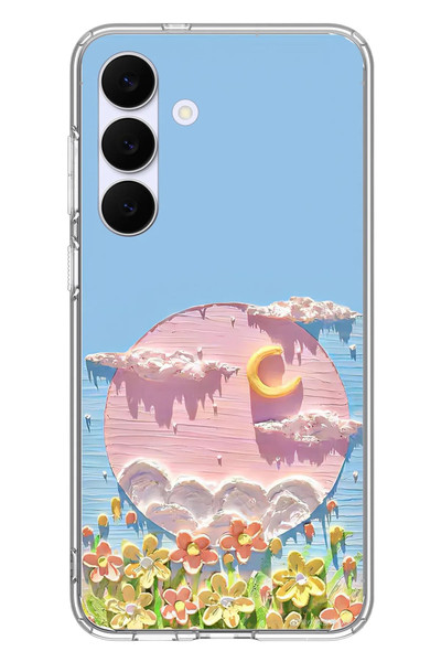 Le Balvo Samsung Galaxy S25 FE Uyumlu Çiçekli Ay Baskılı Silikon Kılıf