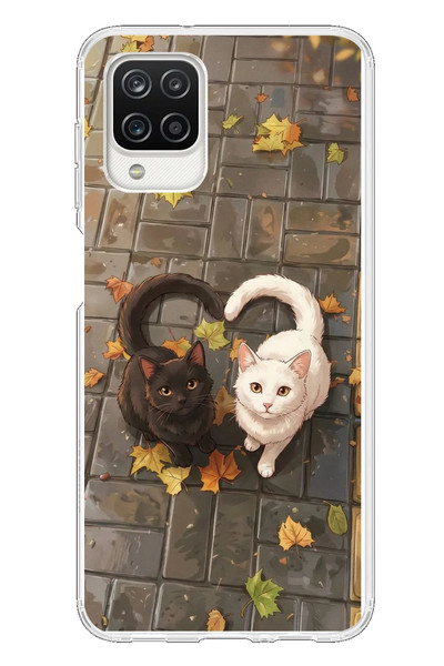 Le Balvo Samsung Galaxy A12 Uyumlu Kalp Kuyruklu Kediler Baskılı Silikon Kılıf