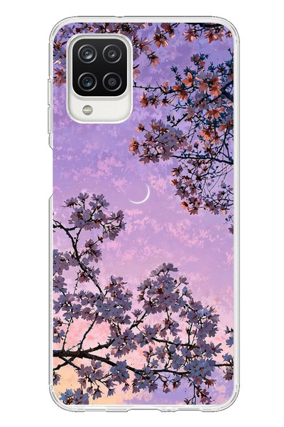 Le Balvo Samsung Galaxy A12 Uyumlu Mor Gökyüzülü Ağaç Baskılı Silikon Kılıf