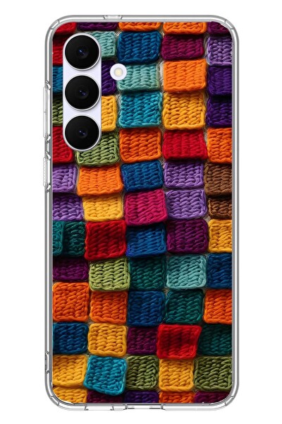 Le Balvo Samsung Galaxy S25 FE Uyumlu Kare Örgüler Baskılı Silikon Kılıf