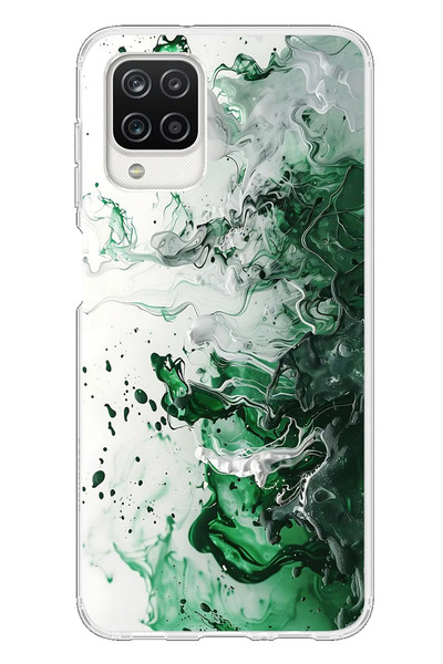 Le Balvo Samsung Galaxy A12 Uyumlu Yeşil Beyaz Dalgalar Baskılı Silikon Kılıf