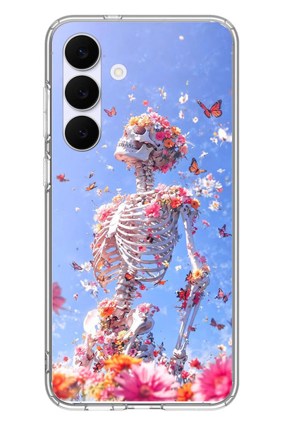 Le Balvo Samsung Galaxy S25 FE Uyumlu İskelet Çiçekleri Baskılı Silikon Kılıf
