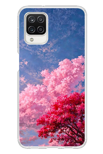 Le Balvo Samsung Galaxy A12 Uyumlu Kırmızı Pembe Ağaçlar Baskılı Silikon Kılıf