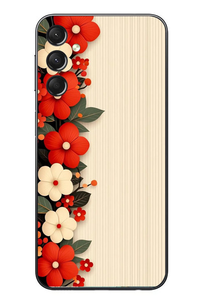 Le Balvo Samsung Galaxy A24 Uyumlu Kırmızı Beyaz Çiçekler Baskılı Silikon Kılıf