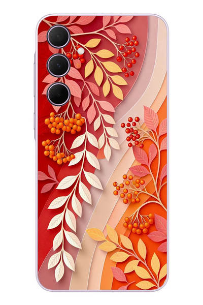 Le Balvo Samsung Galaxy A35 Uyumlu Kırmızı Beyaz İğdeler Baskılı Silikon Kılıf