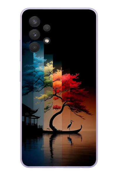 Le Balvo Samsung Galaxy A32 Uyumlu Dört Mevsim Ağaç Baskılı Silikon Kılıf