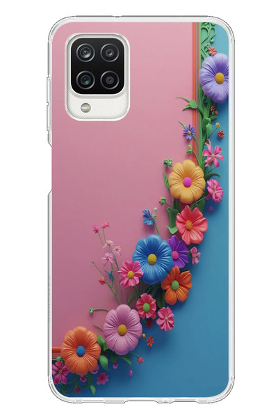 Le Balvo Samsung Galaxy A12 Uyumlu Pembe Mavi Sarmaşık Baskılı Silikon Kılıf