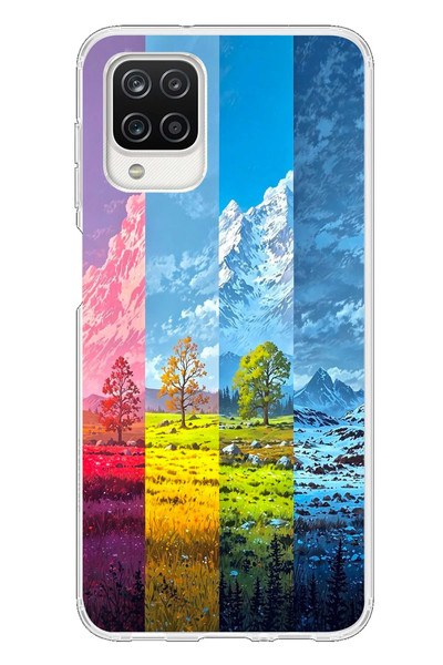 Le Balvo Samsung Galaxy A12 Uyumlu Dört Mevsim Manzara Baskılı Silikon Kılıf