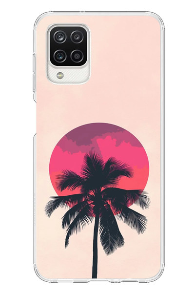 Le Balvo Samsung Galaxy A12 Uyumlu Palmiye Kırmızı Ay Baskılı Silikon Kılıf