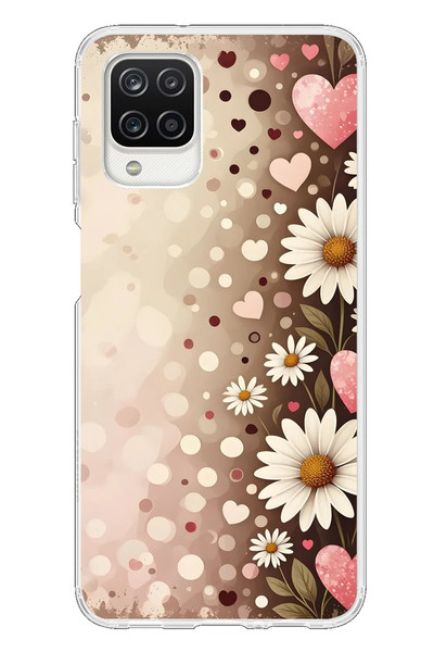 Le Balvo Samsung Galaxy A12 Uyumlu Kalpli Papatya Damlaları Baskılı Silikon Kılıf