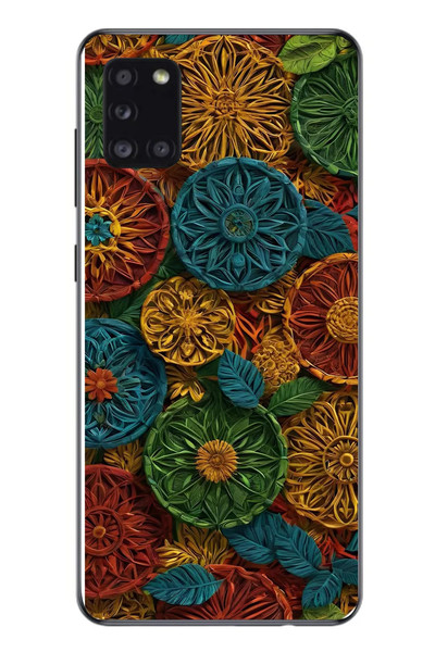 Le Balvo Samsung Galaxy A31 Uyumlu Hasır Örgü Çiçekler Baskılı Silikon Kılıf