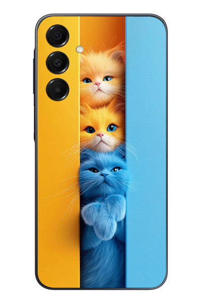 Le Balvo Samsung Galaxy A16 Uyumlu Mavi Sarı Kediler Baskılı Silikon Kılıf