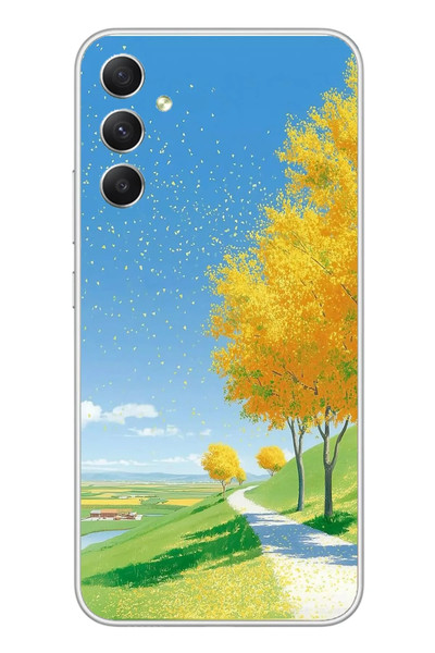 Le Balvo Samsung Galaxy A34 Uyumlu Sarı Sonbahar Ağacı Baskılı Silikon Kılıf