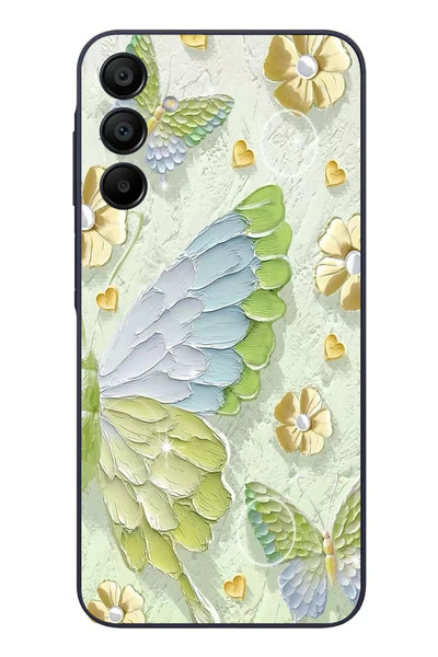 Le Balvo Samsung Galaxy A15 Uyumlu Yeşil Mavi Kelebek Baskılı Silikon Kılıf