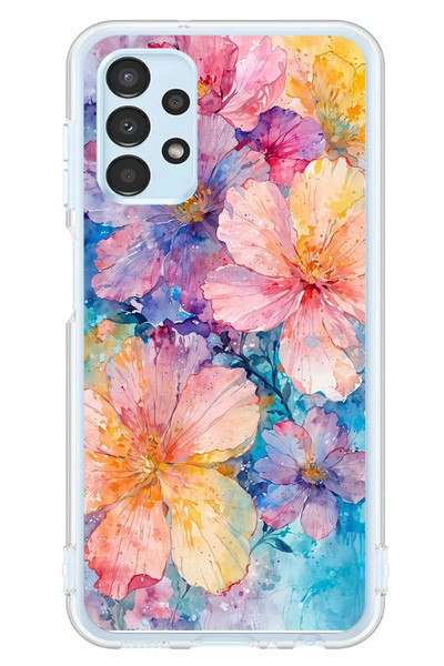 Le Balvo Samsung Galaxy A13 Uyumlu Yağlı Boya Çiçekler Baskılı Silikon Kılıf