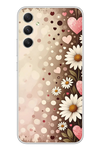 Le Balvo Samsung Galaxy A34 Uyumlu Kalpli Papatya Damlaları Baskılı Silikon Kılıf