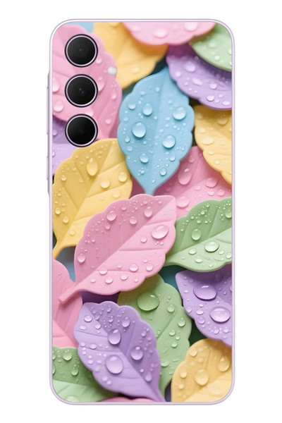 Le Balvo Samsung Galaxy A35 Uyumlu Pastel Damlalıklı Yapraklar Baskılı Silikon Kılıf