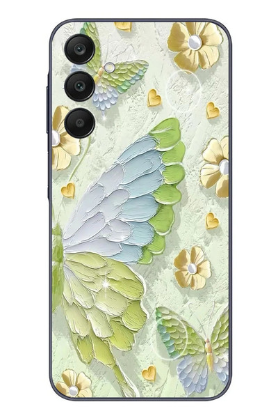 Le Balvo Samsung Galaxy A25 Uyumlu Yeşil Mavi Kelebek Baskılı Silikon Kılıf