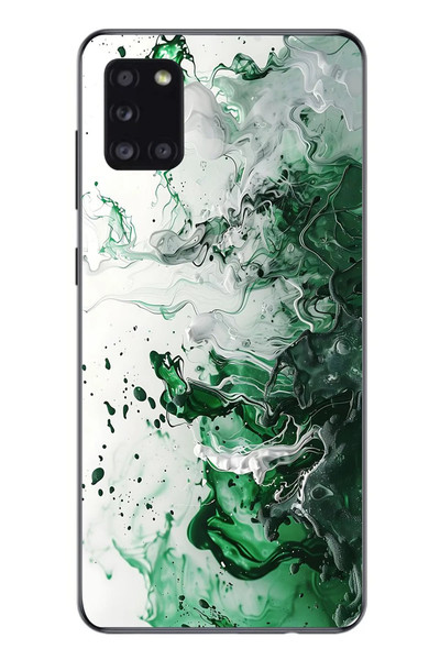 Le Balvo Samsung Galaxy A31 Uyumlu Yeşil Beyaz Dalgalar Baskılı Silikon Kılıf