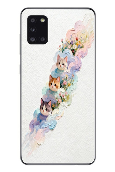 Le Balvo Samsung Galaxy A31 Uyumlu Yağlı Boya Kediler Baskılı Silikon Kılıf