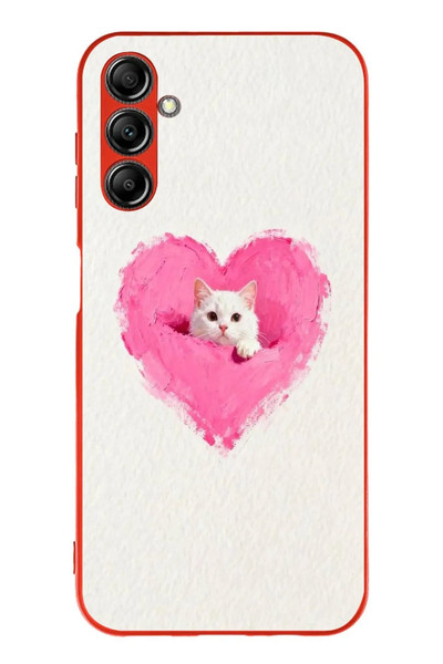 Le Balvo Samsung Galaxy A14 Uyumlu Pembe Kalpli Kedi Baskılı Silikon Kılıf