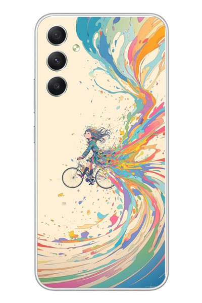 Le Balvo Samsung Galaxy A34 Uyumlu Rengarenk Bisikletli Kız Baskılı Silikon Kılıf