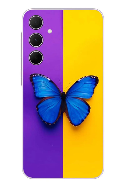 Le Balvo Samsung Galaxy A35 Uyumlu Mor Sarı Kelebek Baskılı Silikon Kılıf