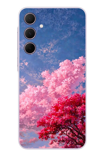 Le Balvo Samsung Galaxy A35 Uyumlu Kırmızı Pembe Ağaçlar Baskılı Silikon Kılıf